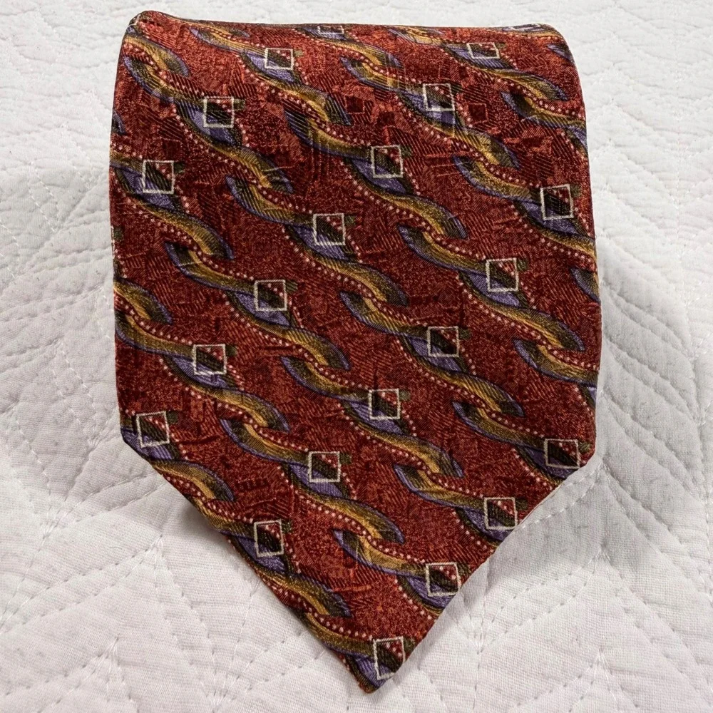 Vtg Robert Talbott 100% Silk Necktie Burgundy Geometric Hand Sewn‎ USA New